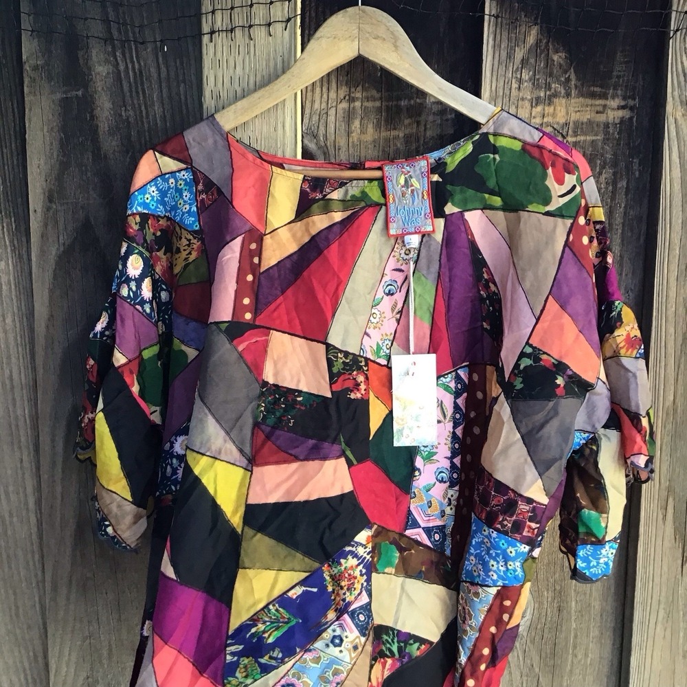 Johnny Was Vintage Eloise Patchwork Silk Blend Top NWT Women's Large Boho - Picture 2 of 5
